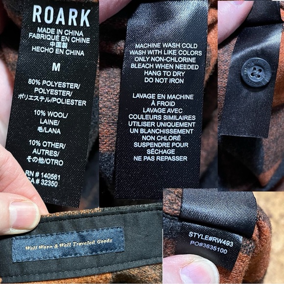 Roark Nordsman Wool Blend Flannel Plaid Classic Fit Shirt In Rust/Charcoal Sz M - Picture 3 of 11